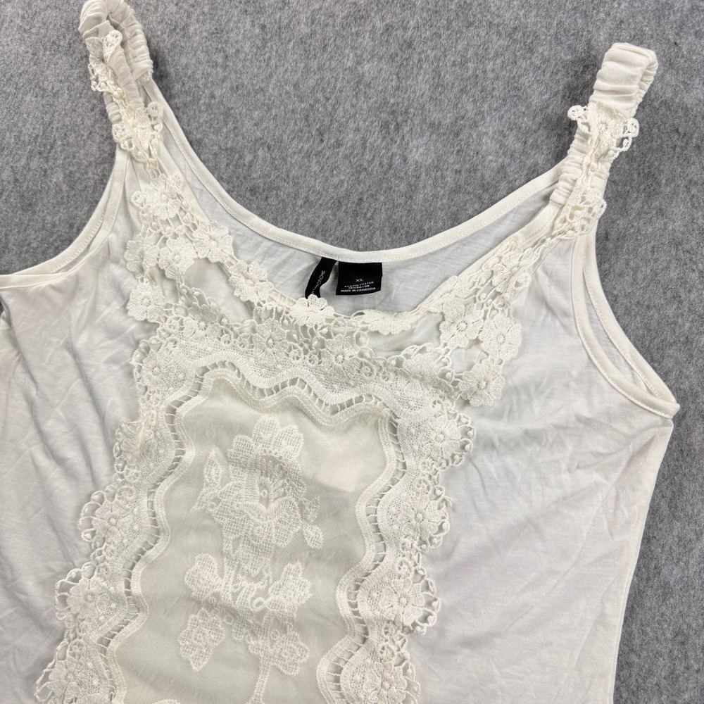 New Directions Tank Top Womens XL White Lace Crochet Floral NWT Scoop Neck Boho